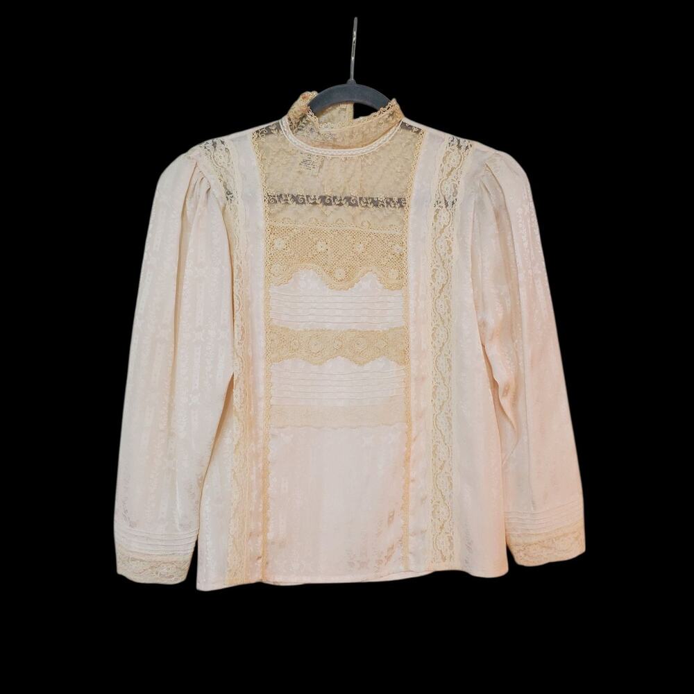 Westminster Lace Christine Vintage Lace Silk Cream Romantic Blouse, Size Small